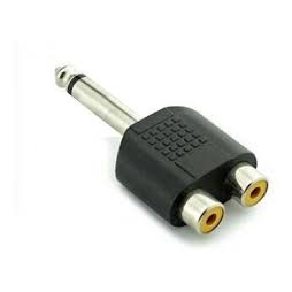 CONECTOR ADAPTADOR DOBLE RCA HEMBRA PLUG 6.5MM MONO METAL