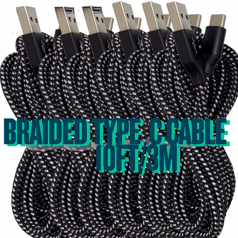 Cable de Datos Tipo C de 10 Pies, Carga Rápida USB-A a USB-C, Cable de Carga para iPhone 16 17 15, for Samsung