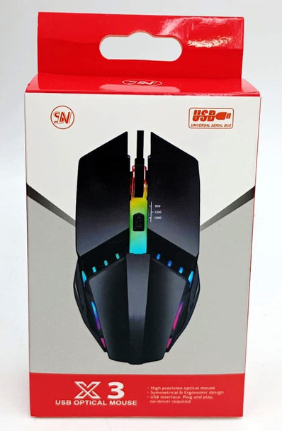 Mouse usb cableado x3 con luces