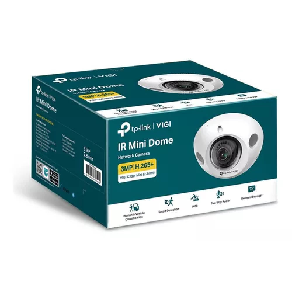 Cámara de video vigilancia Mini Domo IP PoE HD 3MP TP-LINK – VIGI C230I, resolución de 3MP, instalación fácil y tecnología PoE.