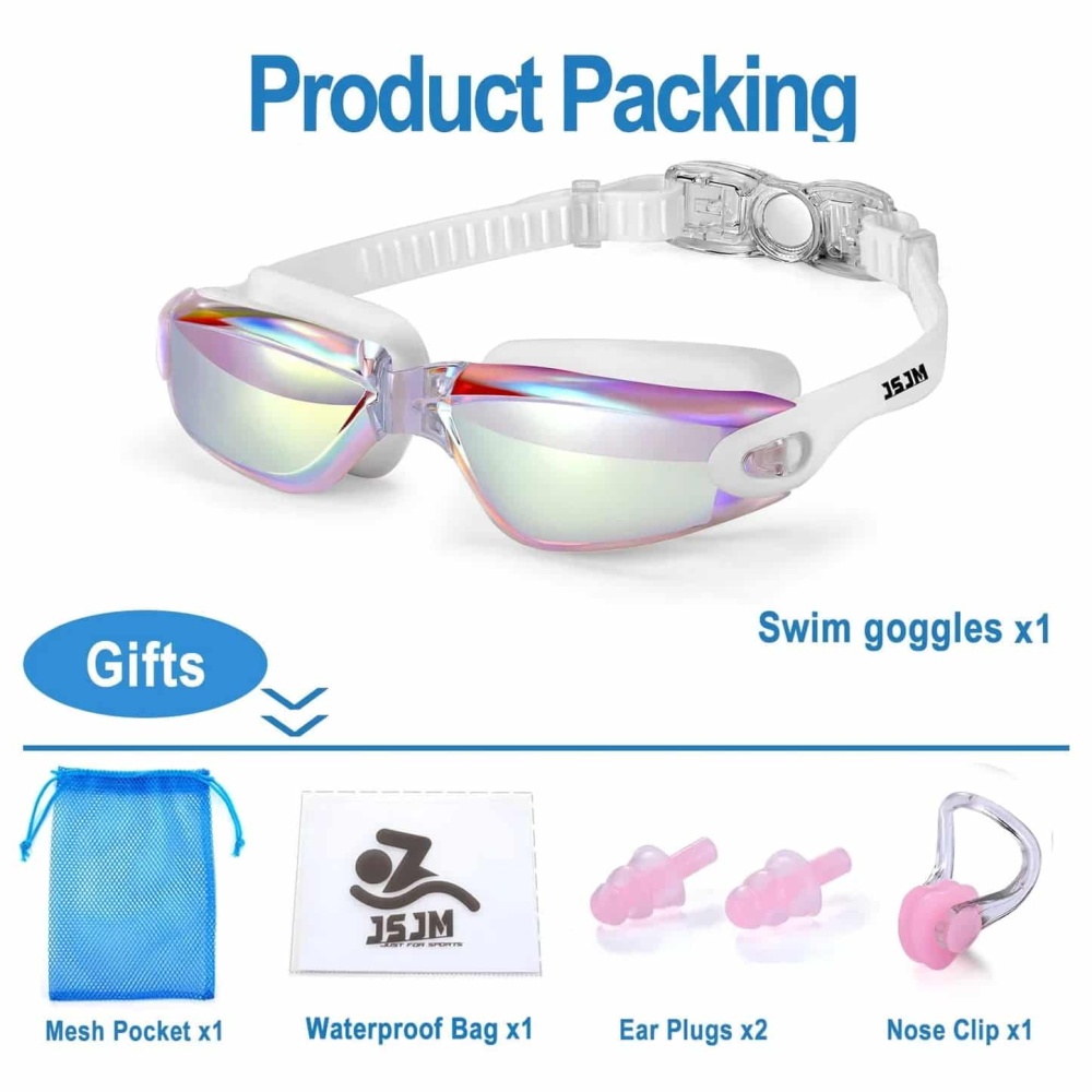 Lentes de natacion JSJM protección UV para hombres y mujeres gafas de natación de silicona ajustables impermeables