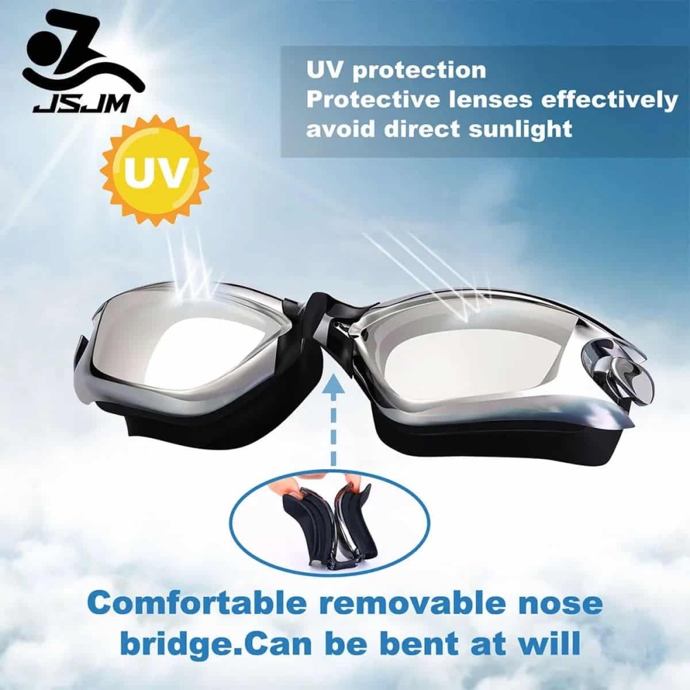 Lentes de natacion JSJM protección UV para hombres y mujeres gafas de natación de silicona ajustables impermeables