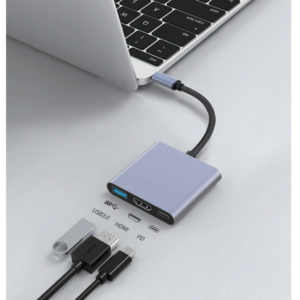 Adaptador Convertidor C A Multipuerto Usb Tipo C 3 En 1 Hdmi