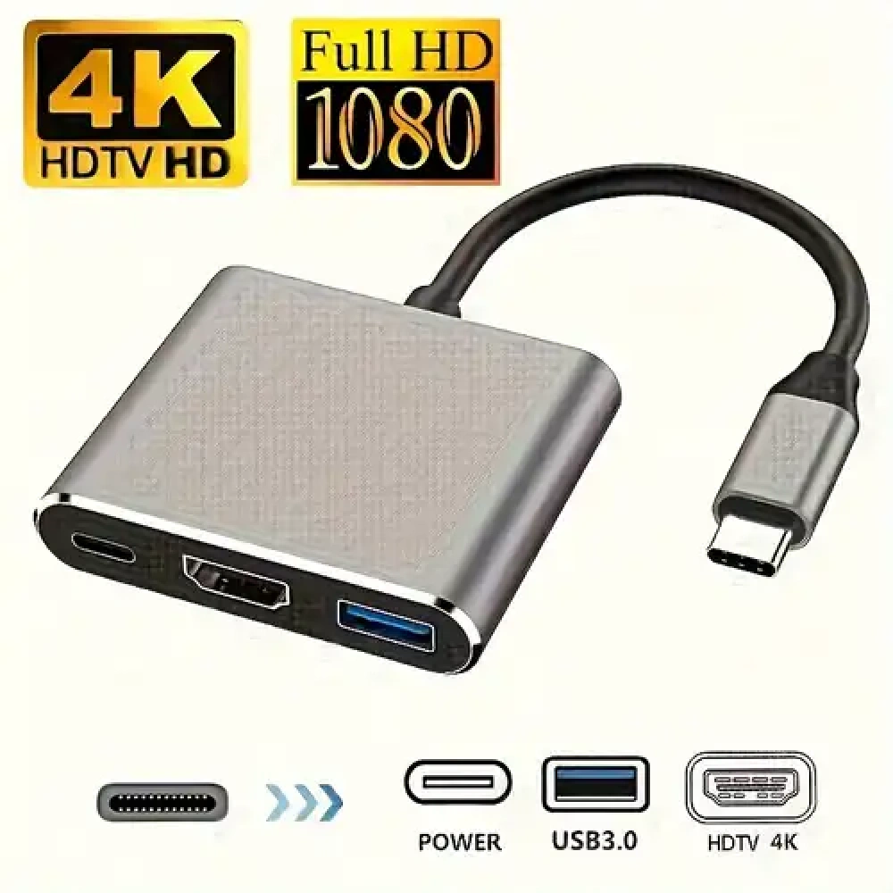 Adaptador Convertidor C A Multipuerto Usb Tipo C 3 En 1 Hdmi