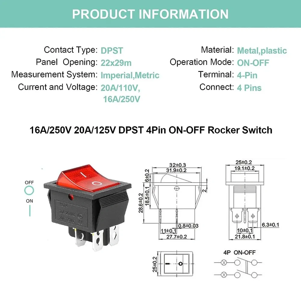 interruptor basculante para barco con luz LED roja para trabajos manuales en el hogar