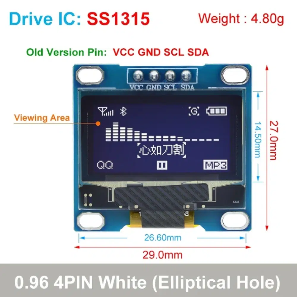 Módulo de pantalla OLED blanco serial IIC de 0,96 pulgadas con certificación ROHS de TZT, 128 x 64, I2C, SSD1306, 12864, placa de pantalla LCD para Arduino