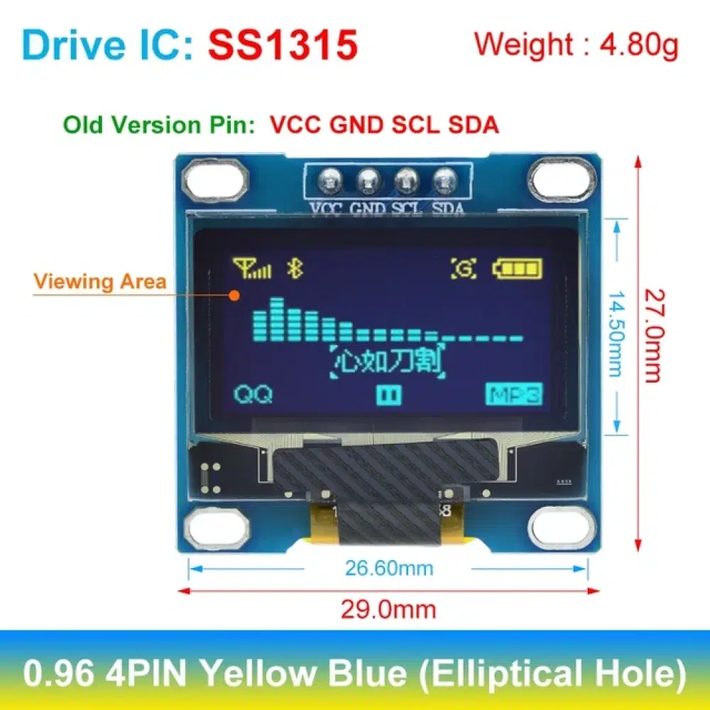 Módulo de pantalla OLED blanco serial IIC de 0,96 pulgadas con certificación ROHS de TZT, 128 x 64, I2C, SSD1306, 12864, placa de pantalla LCD para Arduino