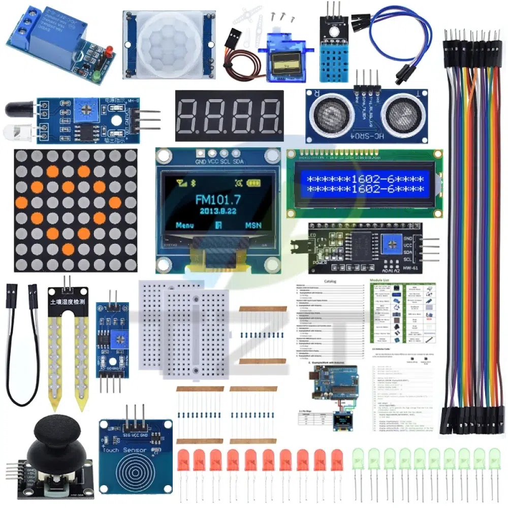 Kit de módulo sensor TZT UNO R3 con pantalla LCD OLED 1602 de 0,96", relé, servomotor, DHT11 para proyectos de inicio con Arduino