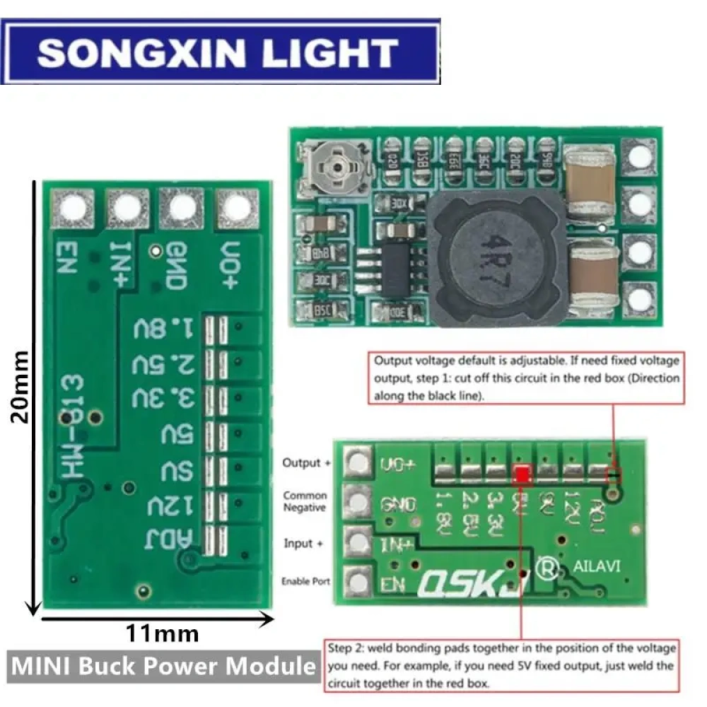 Módulo de fuente de alimentación reductor de voltaje mini DC-DC de 12-24 V a 5 V 3 A, convertidor reductor de voltaje ajustable al 97,5 % 1,8 V, 2,5 V, 3,3 V, 5 V, 9 V, 12 V