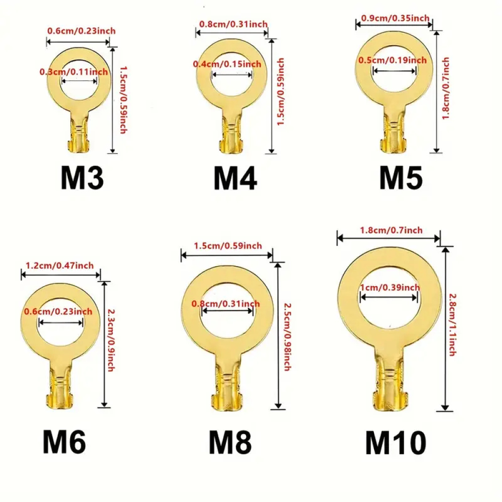 Kit de 150 Piezas de Anillas de Latón para Cables - Tamaños M3 a M10,