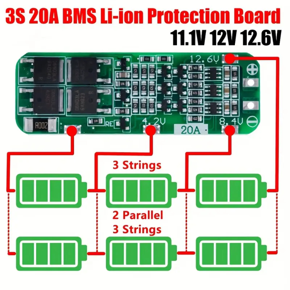 Placa de Protección de Batería de Ión de Litio 3S 20A