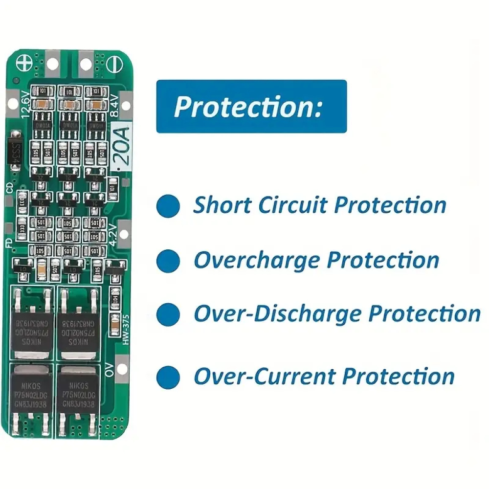 Placa de Protección de Batería de Ión de Litio 3S 20A