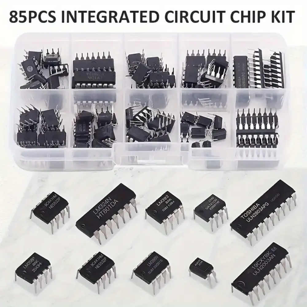 circuito  Chips DIP con NE555, LM324 y Más - Componentes Electrónicos Versátiles para Proyectos DIY