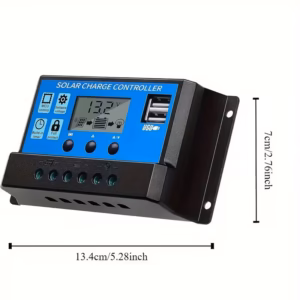Controlador de Carga Solar PWM Regulador de Panel Solar con Pantalla LCD Ajustable, Puerto USB Dual, Configuración de Temporizador, PWM 12V/24V, Parámetro Automático