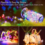 luces LED de 20 LED y 2 m de cable de cobre plateado, funcionan con pilas. color blanco calido
