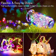 luces LED de 20 LED y 2 m de cable de cobre plateado, funcionan con pilas. color blanco calido